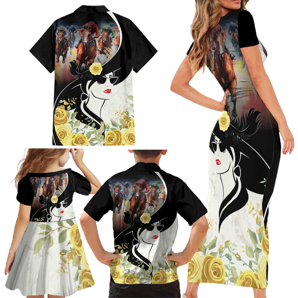 Melbourne Horse Racing Family Matching Short Sleeve Bodycon Dress and Hawaiian Shirt Derby Day
