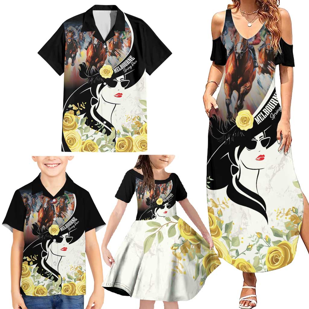 Melbourne Horse Racing Family Matching Summer Maxi Dress and Hawaiian Shirt Derby Day