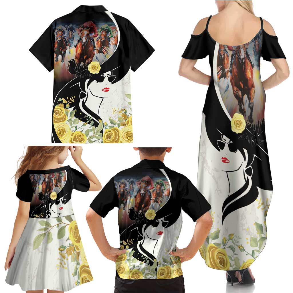 Melbourne Horse Racing Family Matching Summer Maxi Dress and Hawaiian Shirt Derby Day