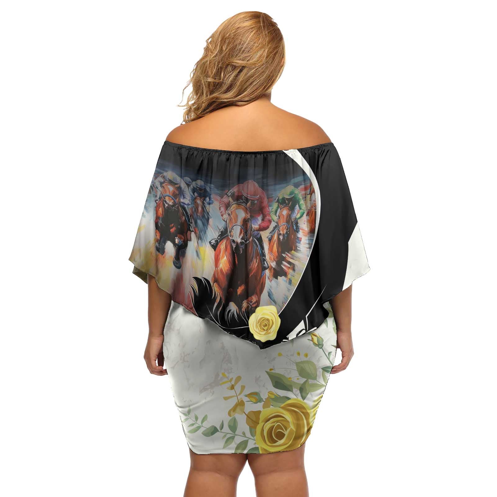 Melbourne Horse Racing Off Shoulder Short Dress Derby Day