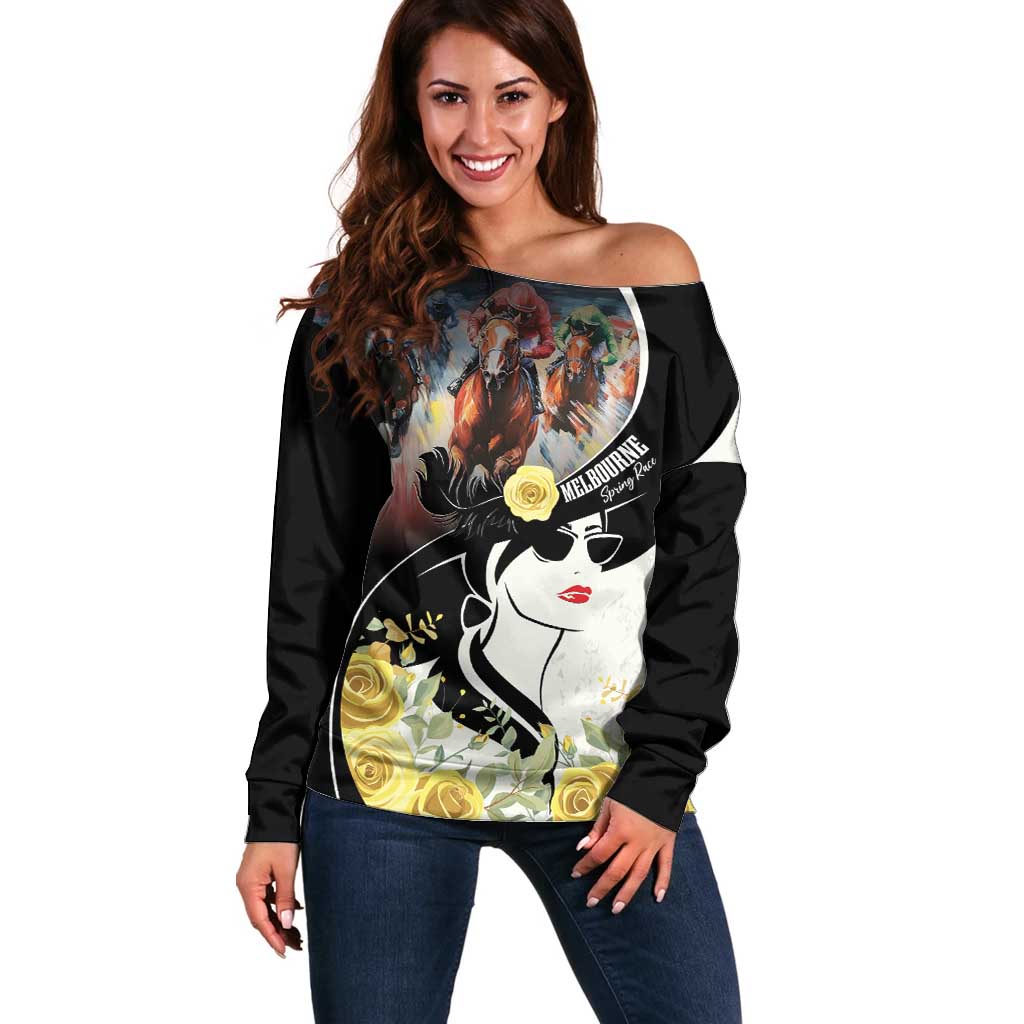 Melbourne Horse Racing Off Shoulder Sweater Derby Day
