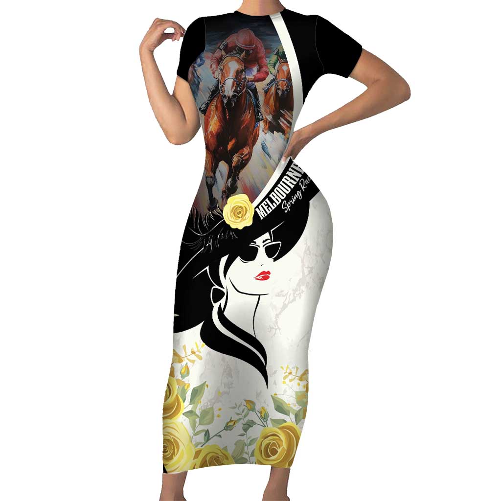 Melbourne Horse Racing Short Sleeve Bodycon Dress Derby Day