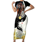 Melbourne Horse Racing Short Sleeve Bodycon Dress Derby Day