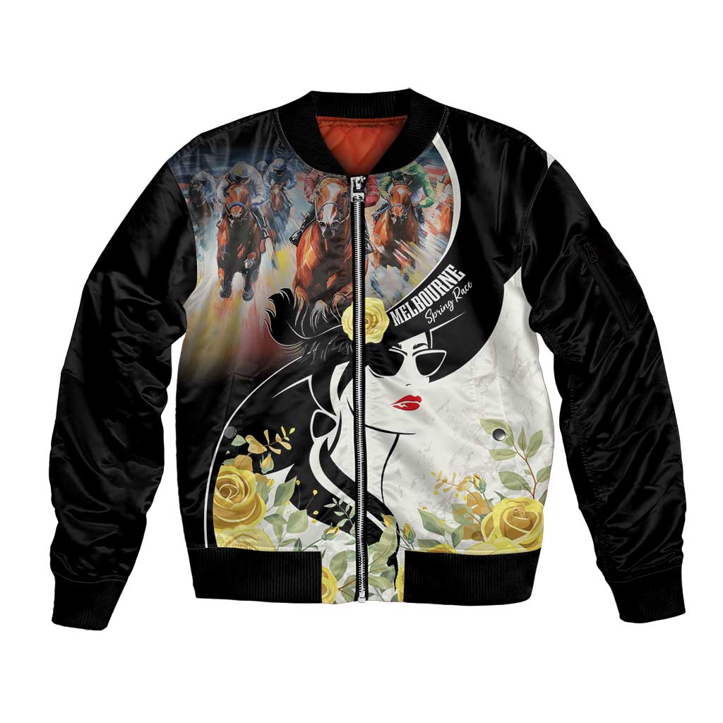 Melbourne Horse Racing Sleeve Zip Bomber Jacket Derby Day