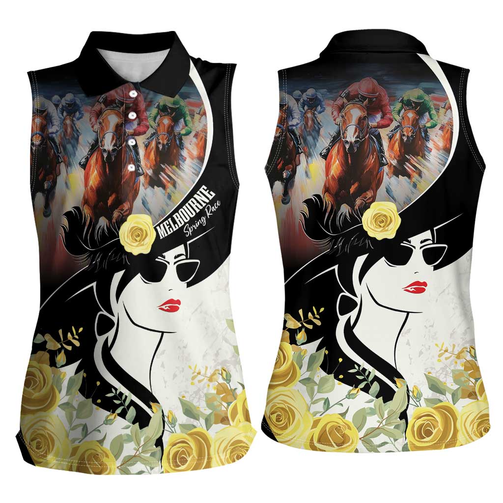 Melbourne Horse Racing Women Sleeveless Polo Shirt Derby Day