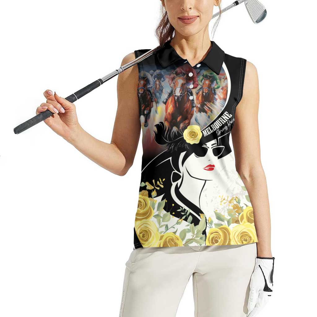 Melbourne Horse Racing Women Sleeveless Polo Shirt Derby Day