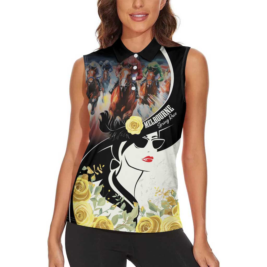 Melbourne Horse Racing Women Sleeveless Polo Shirt Derby Day