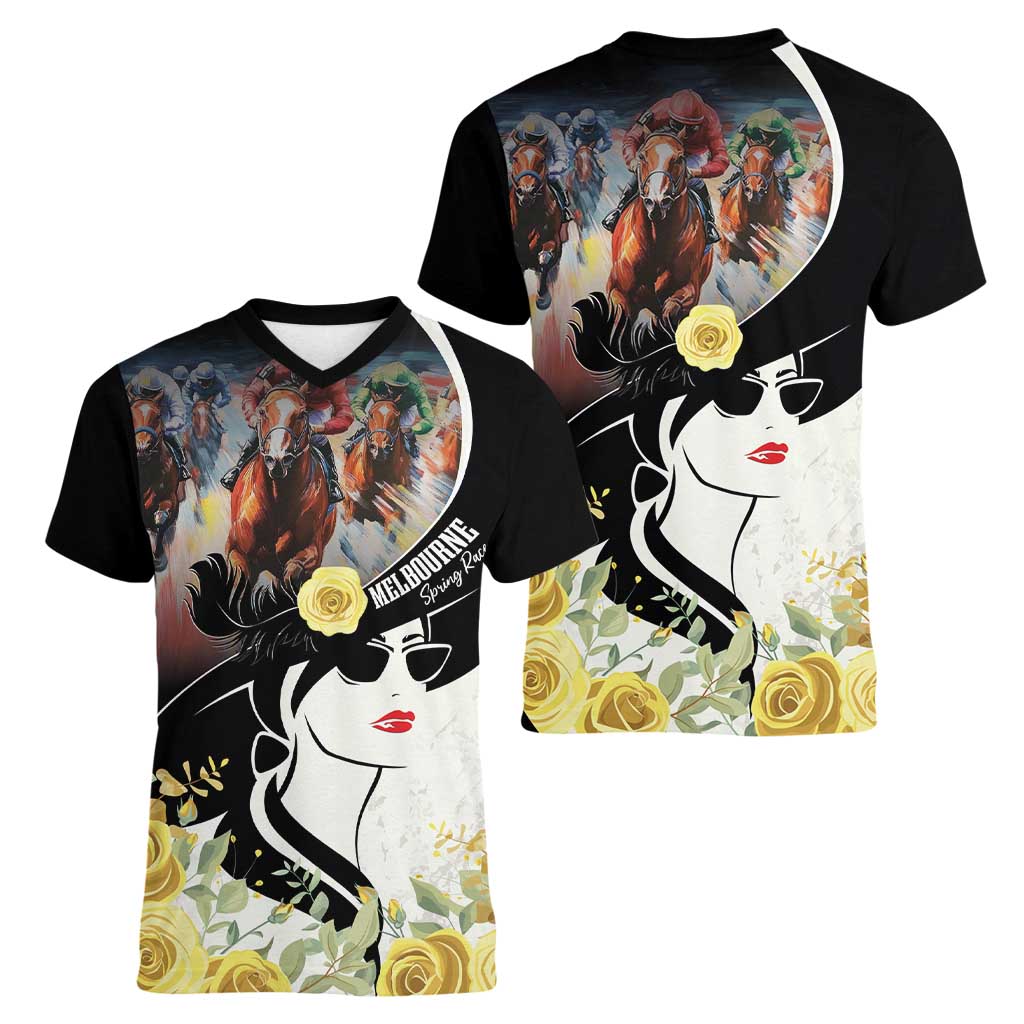 Melbourne Horse Racing Women V-Neck T-Shirt Derby Day