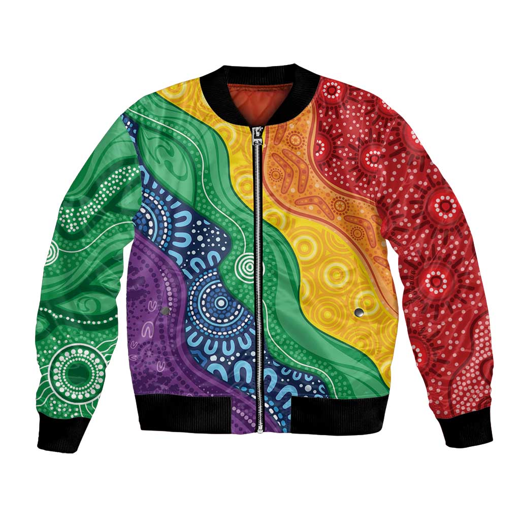 Australia First Nation LGBTQ+ Bomber Jacket Aboriginal Rainbow Flag