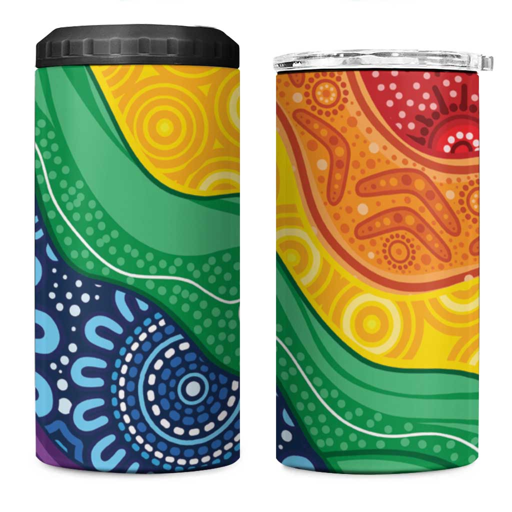 Australia First Nation LGBTQ+ 4 in 1 Can Cooler Tumbler Aboriginal Rainbow Flag