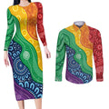 Australia First Nation LGBTQ+ Couples Matching Long Sleeve Bodycon Dress and Long Sleeve Button Shirt Aboriginal Rainbow Flag