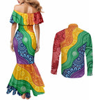 Australia First Nation LGBTQ+ Couples Matching Mermaid Dress and Long Sleeve Button Shirt Aboriginal Rainbow Flag
