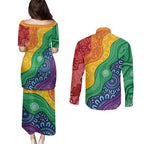 Australia First Nation LGBTQ+ Couples Matching Puletasi and Long Sleeve Button Shirt Aboriginal Rainbow Flag
