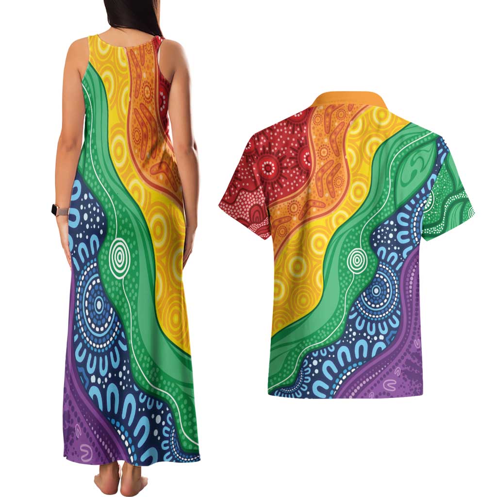 Australia First Nation LGBTQ+ Couples Matching Tank Maxi Dress and Hawaiian Shirt Aboriginal Rainbow Flag