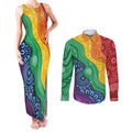 Australia First Nation LGBTQ+ Couples Matching Tank Maxi Dress and Long Sleeve Button Shirt Aboriginal Rainbow Flag