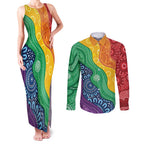 Australia First Nation LGBTQ+ Couples Matching Tank Maxi Dress and Long Sleeve Button Shirt Aboriginal Rainbow Flag
