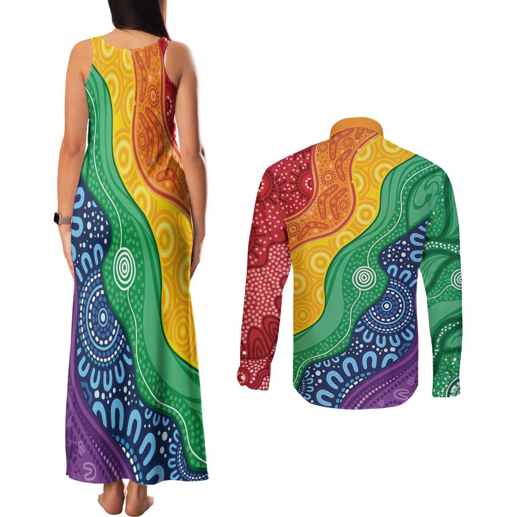 Australia First Nation LGBTQ+ Couples Matching Tank Maxi Dress and Long Sleeve Button Shirt Aboriginal Rainbow Flag