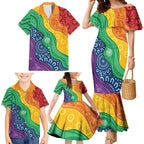 Australia First Nation LGBTQ+ Family Matching Mermaid Dress and Hawaiian Shirt Aboriginal Rainbow Flag