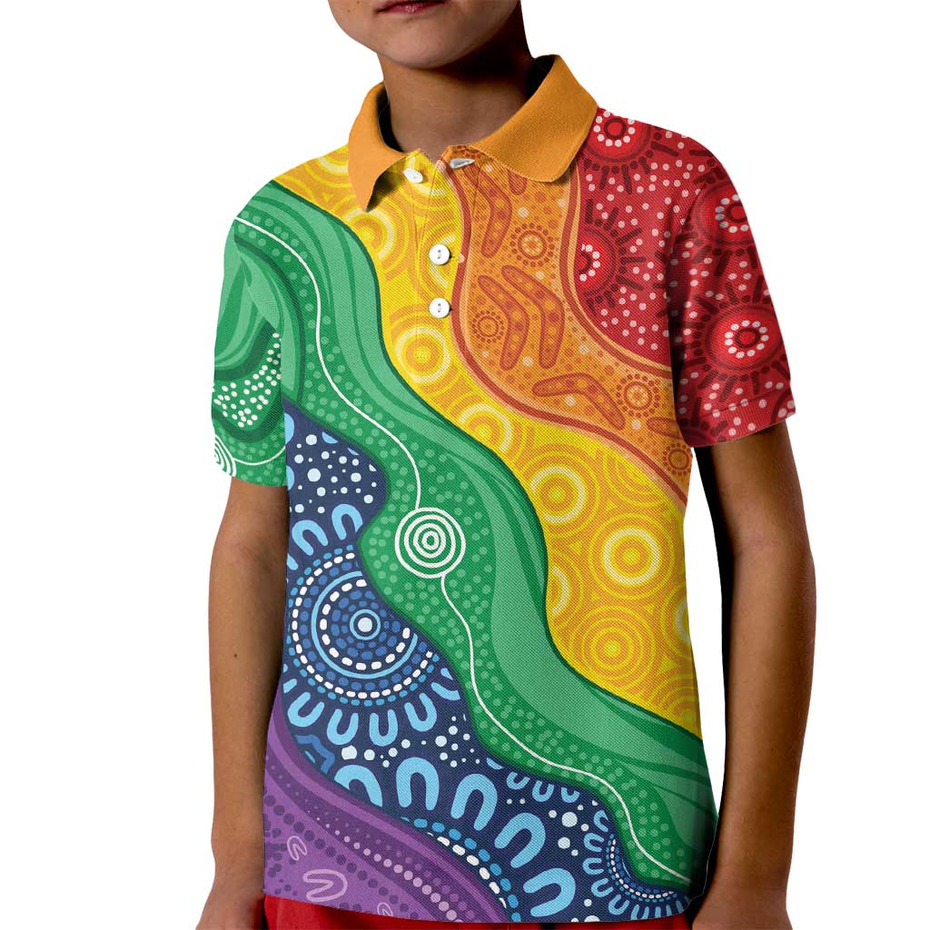 Australia First Nation LGBTQ+ Kid Polo Shirt Aboriginal Rainbow Flag