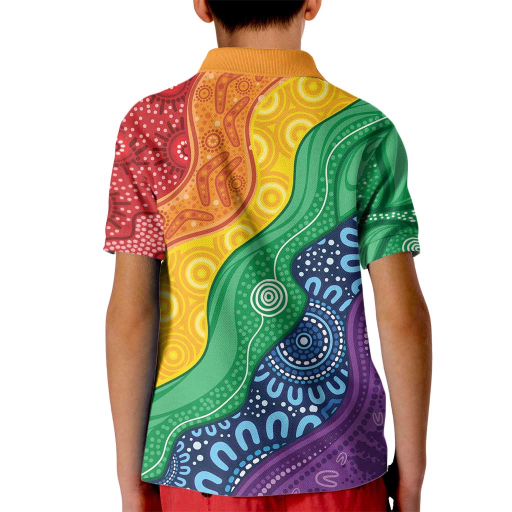 Australia First Nation LGBTQ+ Kid Polo Shirt Aboriginal Rainbow Flag