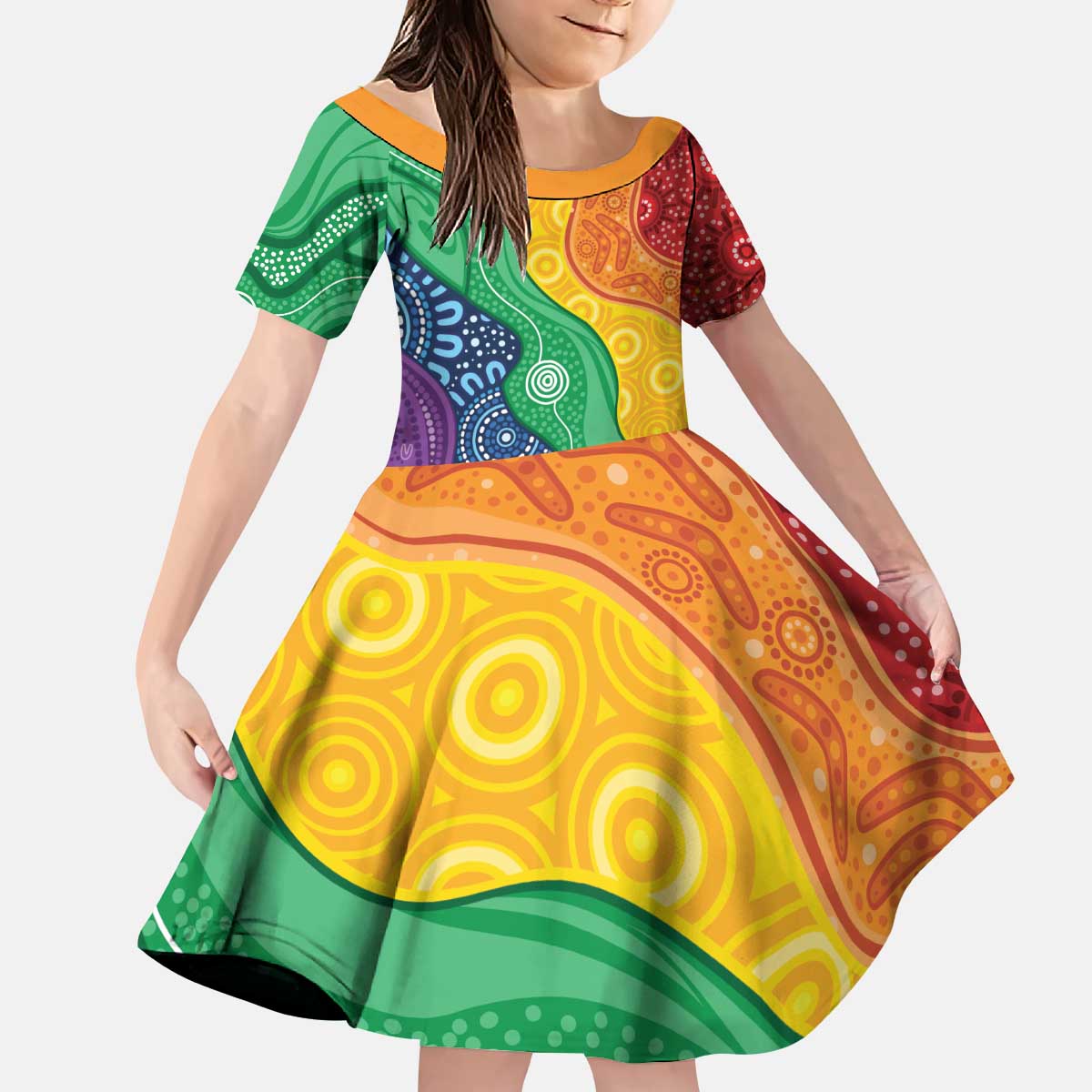 Australia First Nation LGBTQ+ Kid Short Sleeve Dress Aboriginal Rainbow Flag