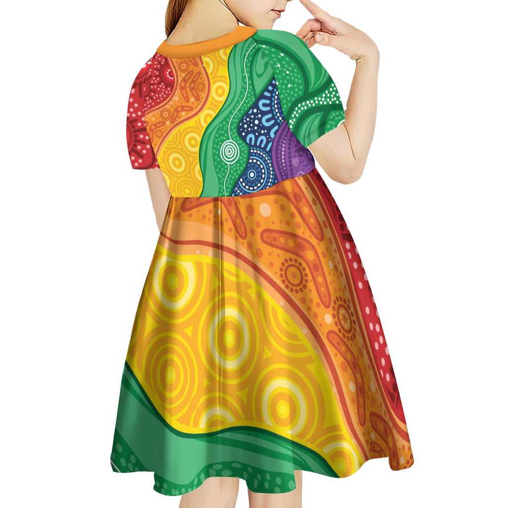 Australia First Nation LGBTQ+ Kid Short Sleeve Dress Aboriginal Rainbow Flag