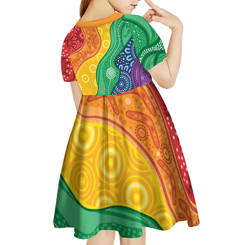 Australia First Nation LGBTQ+ Kid Short Sleeve Dress Aboriginal Rainbow Flag