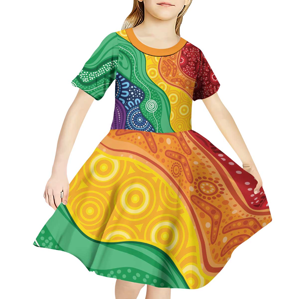 Australia First Nation LGBTQ+ Kid Short Sleeve Dress Aboriginal Rainbow Flag
