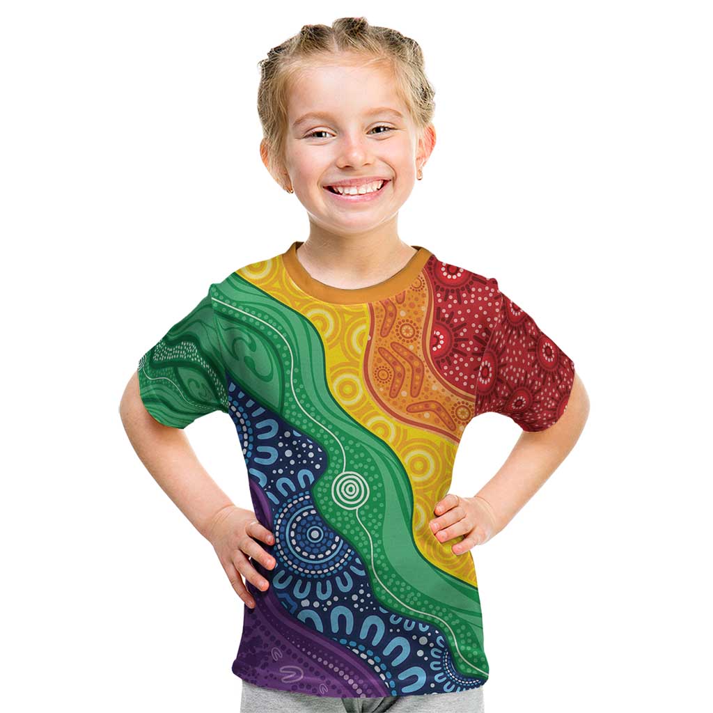 Australia First Nation LGBTQ+ Kid T Shirt Aboriginal Rainbow Flag