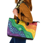 Australia First Nation LGBTQ+ Leather Tote Bag Aboriginal Rainbow Flag