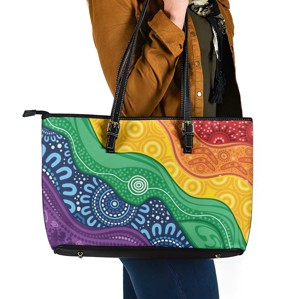 Australia First Nation LGBTQ+ Leather Tote Bag Aboriginal Rainbow Flag