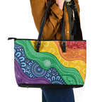 Australia First Nation LGBTQ+ Leather Tote Bag Aboriginal Rainbow Flag