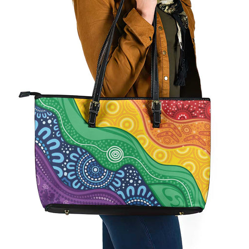 Australia First Nation LGBTQ+ Leather Tote Bag Aboriginal Rainbow Flag