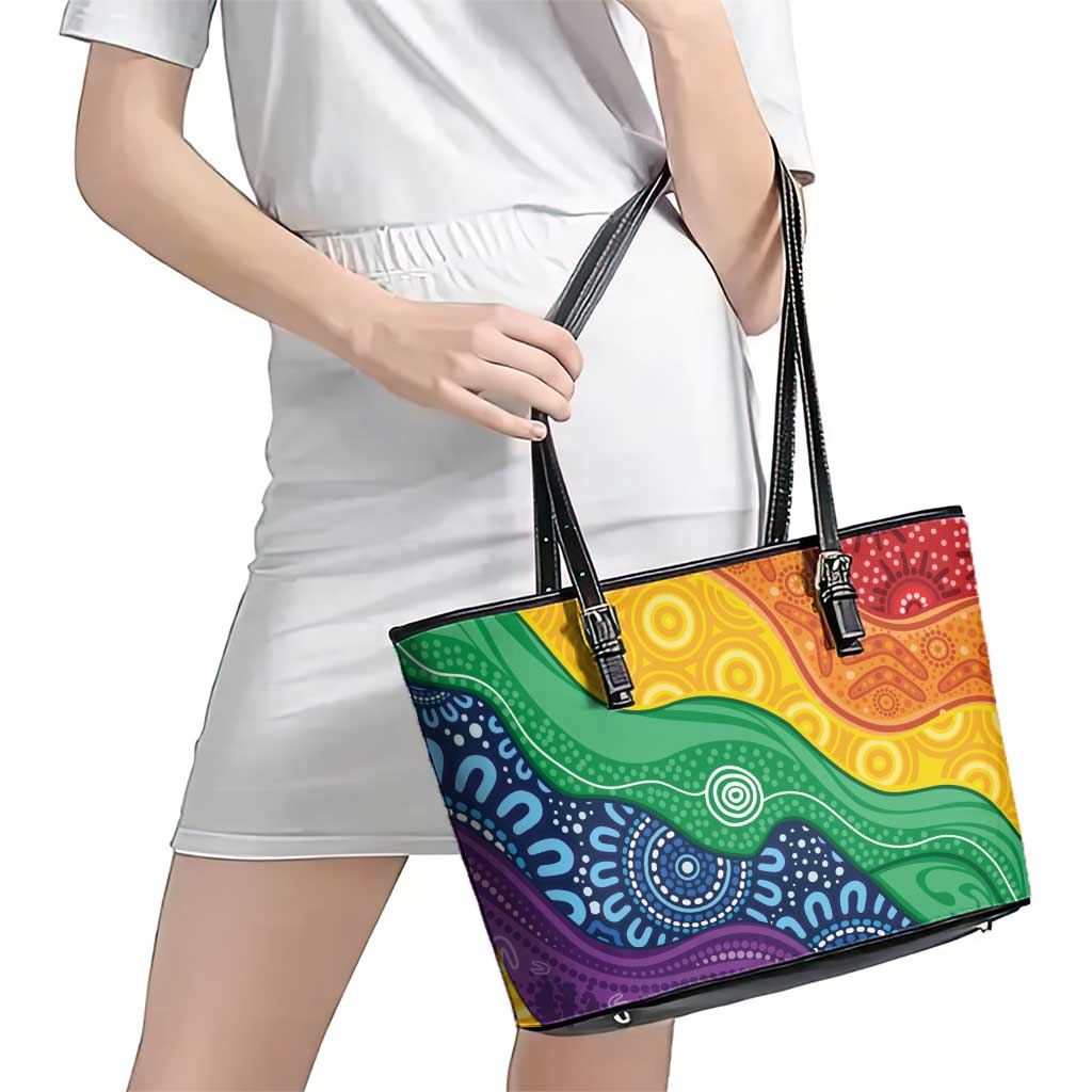 Australia First Nation LGBTQ+ Leather Tote Bag Aboriginal Rainbow Flag