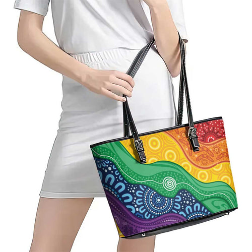 Australia First Nation LGBTQ+ Leather Tote Bag Aboriginal Rainbow Flag