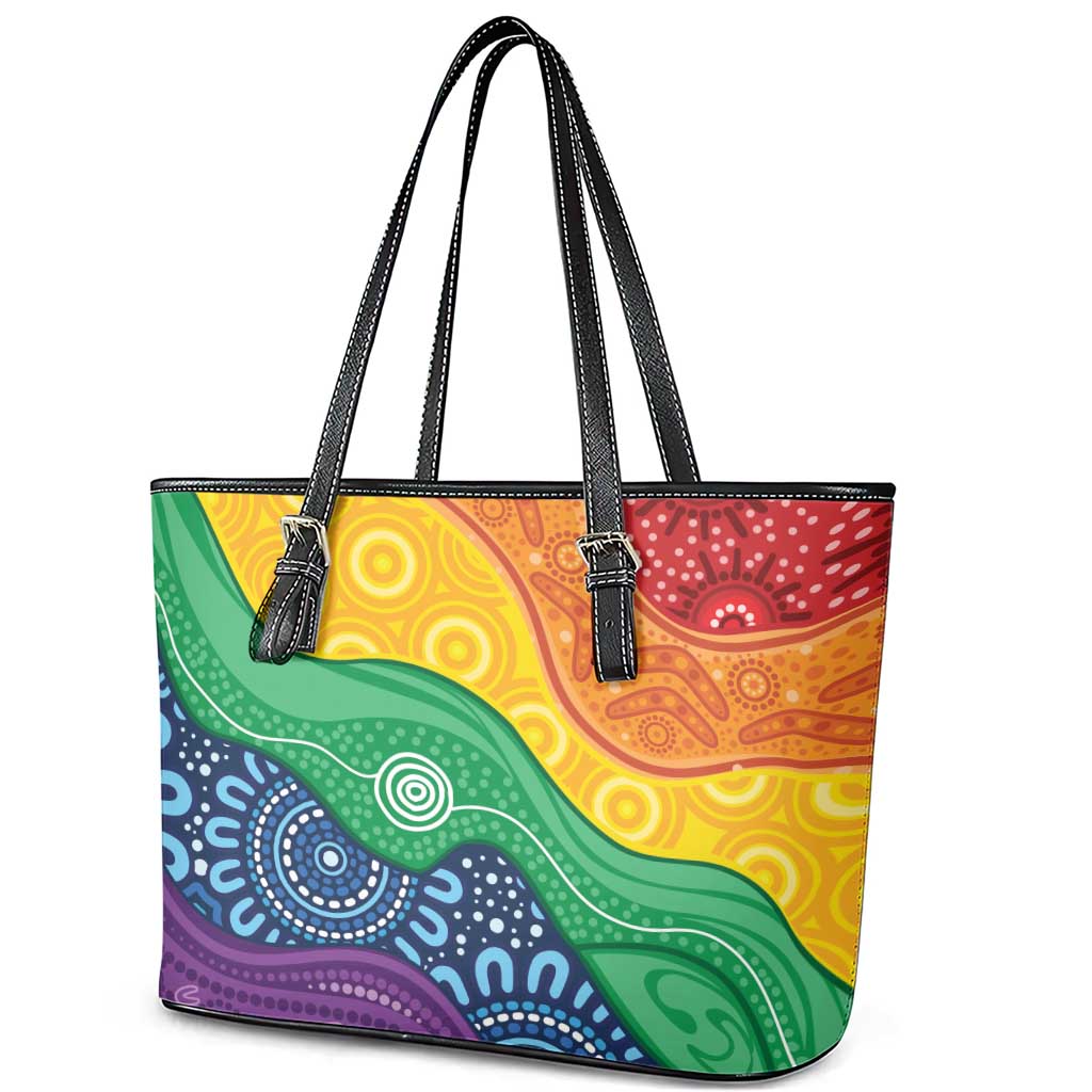 Australia First Nation LGBTQ+ Leather Tote Bag Aboriginal Rainbow Flag