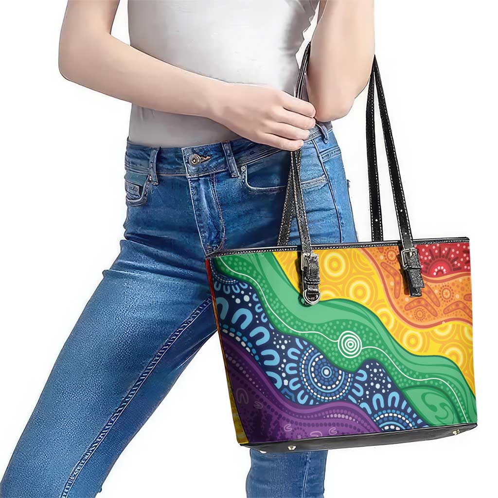 Australia First Nation LGBTQ+ Leather Tote Bag Aboriginal Rainbow Flag
