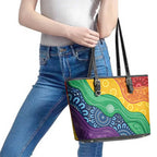 Australia First Nation LGBTQ+ Leather Tote Bag Aboriginal Rainbow Flag