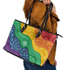 Australia First Nation LGBTQ+ Leather Tote Bag Aboriginal Rainbow Flag