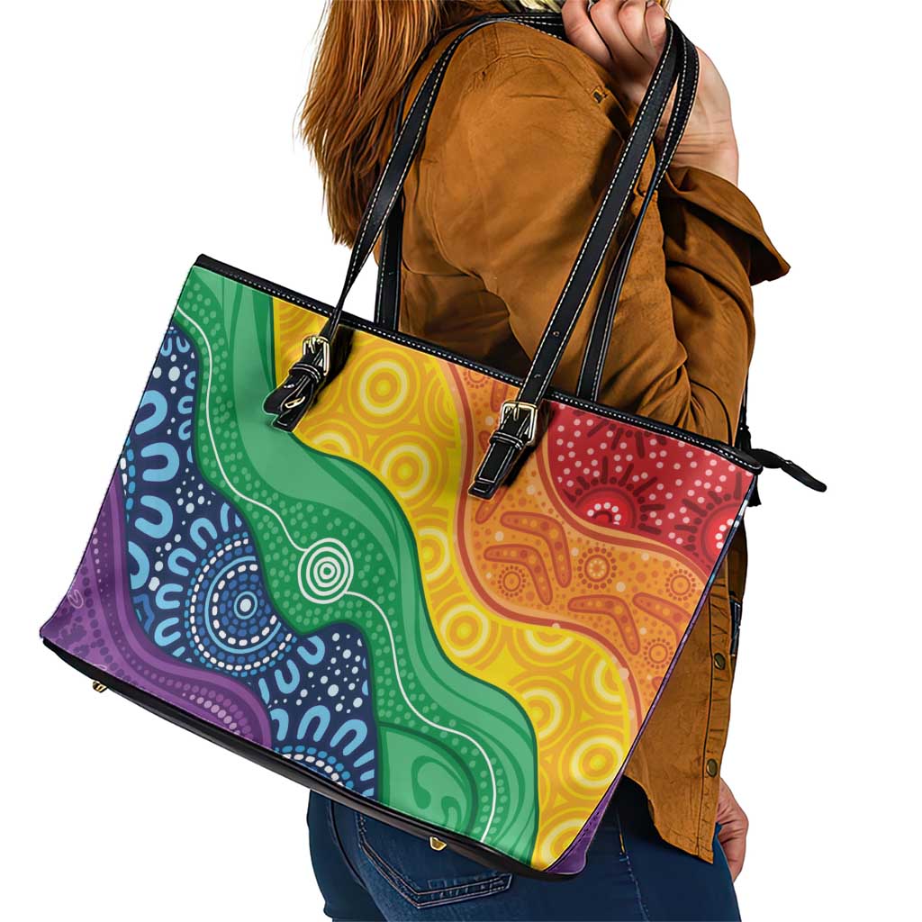 Australia First Nation LGBTQ+ Leather Tote Bag Aboriginal Rainbow Flag