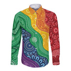Australia First Nation LGBTQ+ Long Sleeve Button Shirt Aboriginal Rainbow Flag