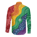 Australia First Nation LGBTQ+ Long Sleeve Button Shirt Aboriginal Rainbow Flag