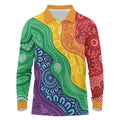 Australia First Nation LGBTQ+ Long Sleeve Polo Shirt Aboriginal Rainbow Flag
