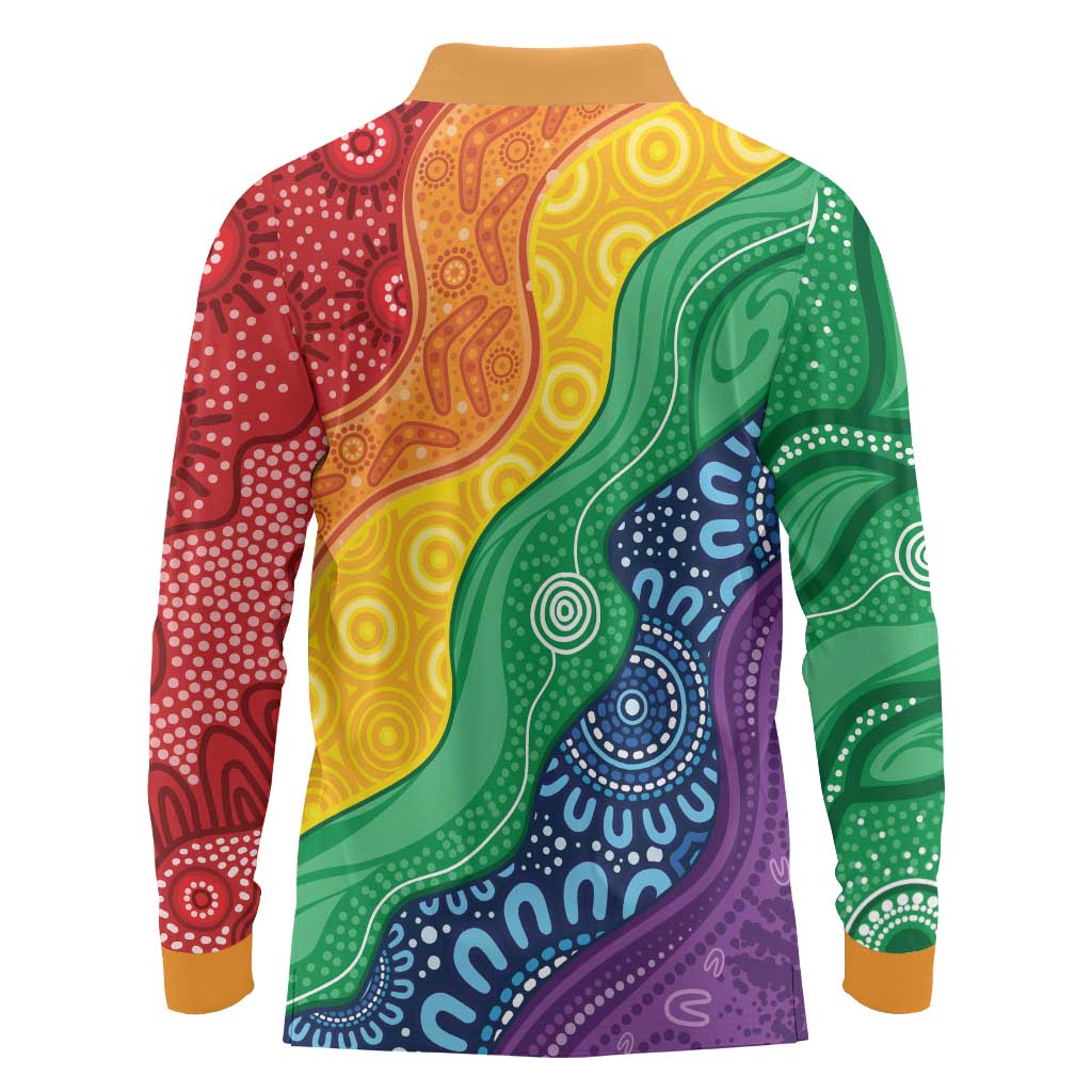 Australia First Nation LGBTQ+ Long Sleeve Polo Shirt Aboriginal Rainbow Flag