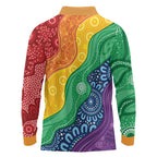 Australia First Nation LGBTQ+ Long Sleeve Polo Shirt Aboriginal Rainbow Flag