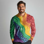 Australia First Nation LGBTQ+ Long Sleeve Polo Shirt Aboriginal Rainbow Flag