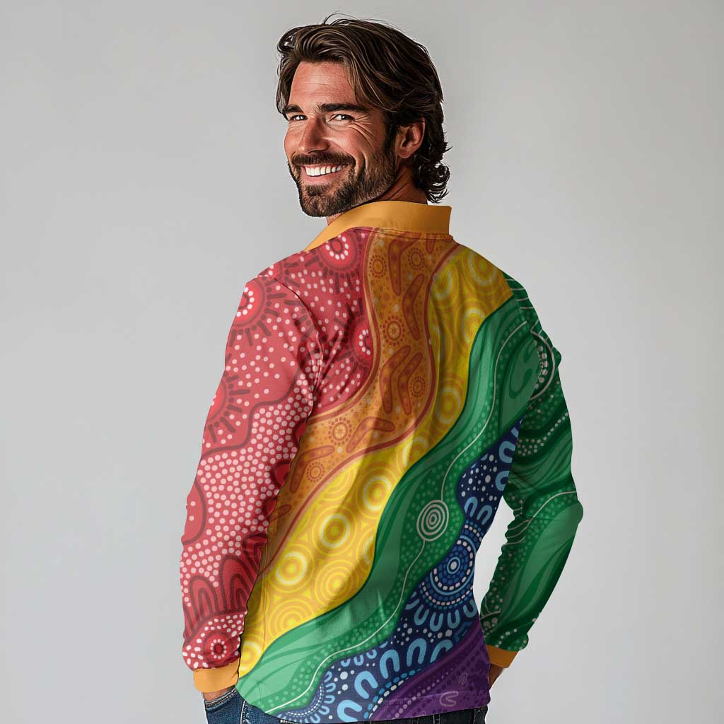 Australia First Nation LGBTQ+ Long Sleeve Polo Shirt Aboriginal Rainbow Flag