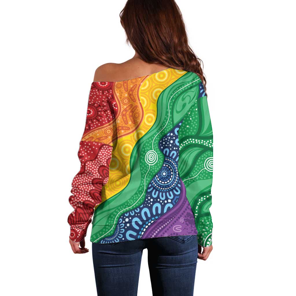 Australia First Nation LGBTQ+ Off Shoulder Sweater Aboriginal Rainbow Flag