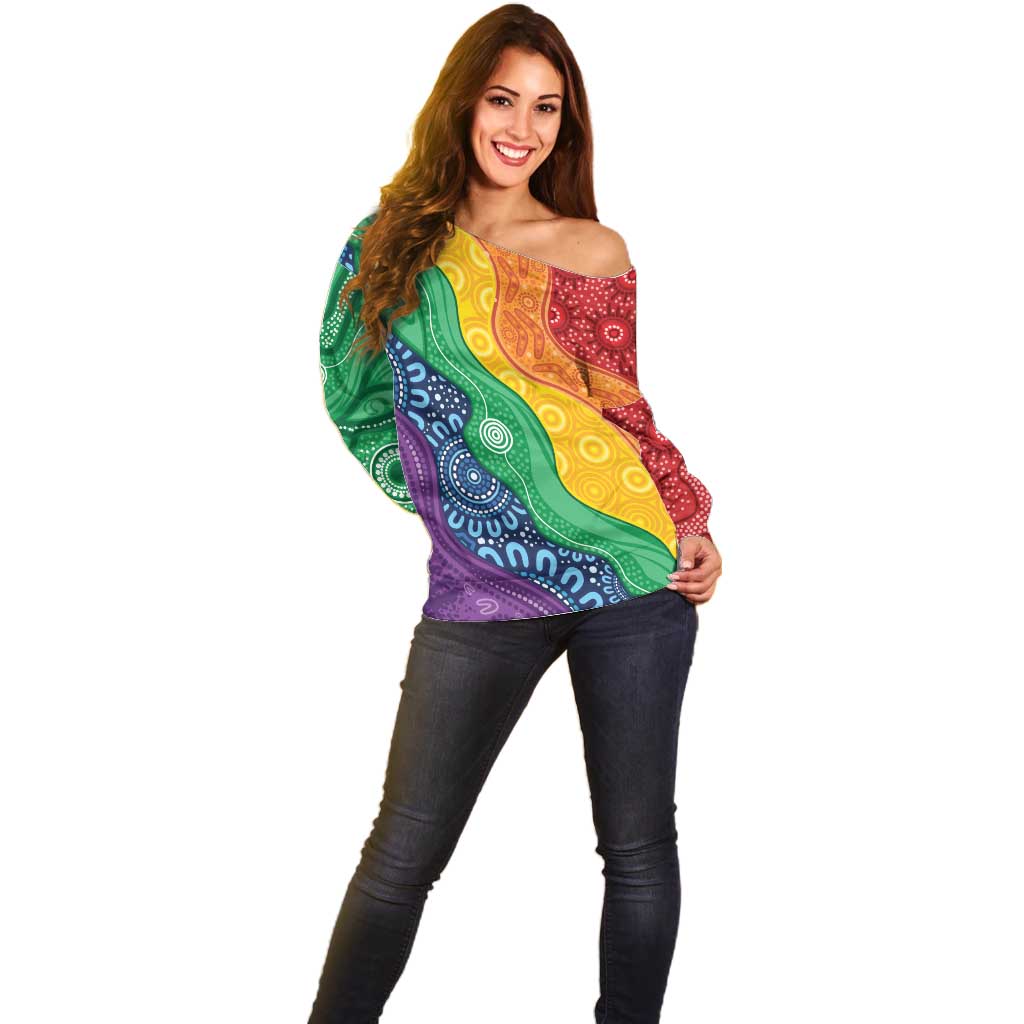 Australia First Nation LGBTQ+ Off Shoulder Sweater Aboriginal Rainbow Flag