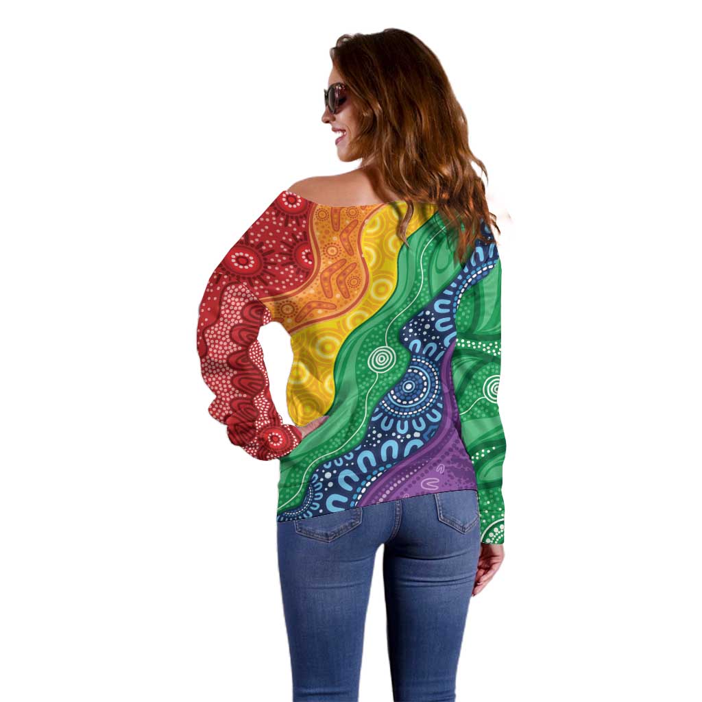 Australia First Nation LGBTQ+ Off Shoulder Sweater Aboriginal Rainbow Flag